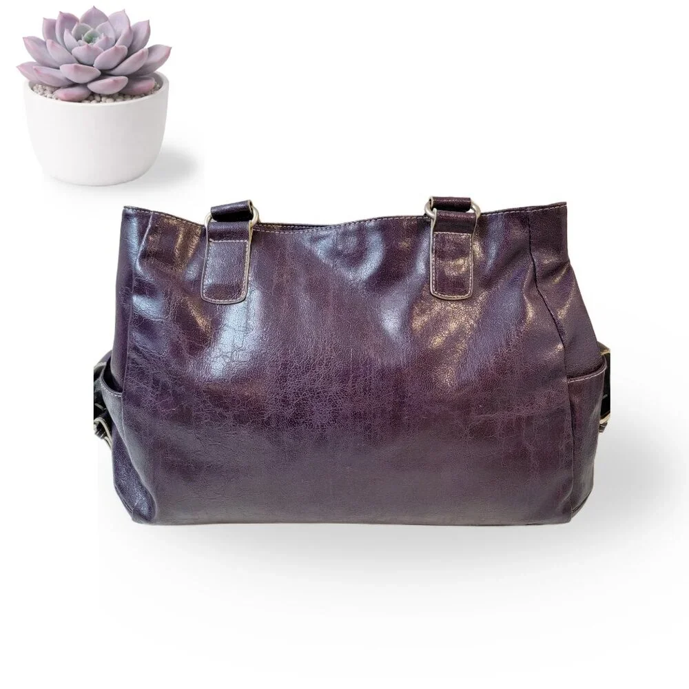 KENNETH COLE REACTION Purple Distressed Faux Leather Shoulder Bag Tote - Picture 3 of 8